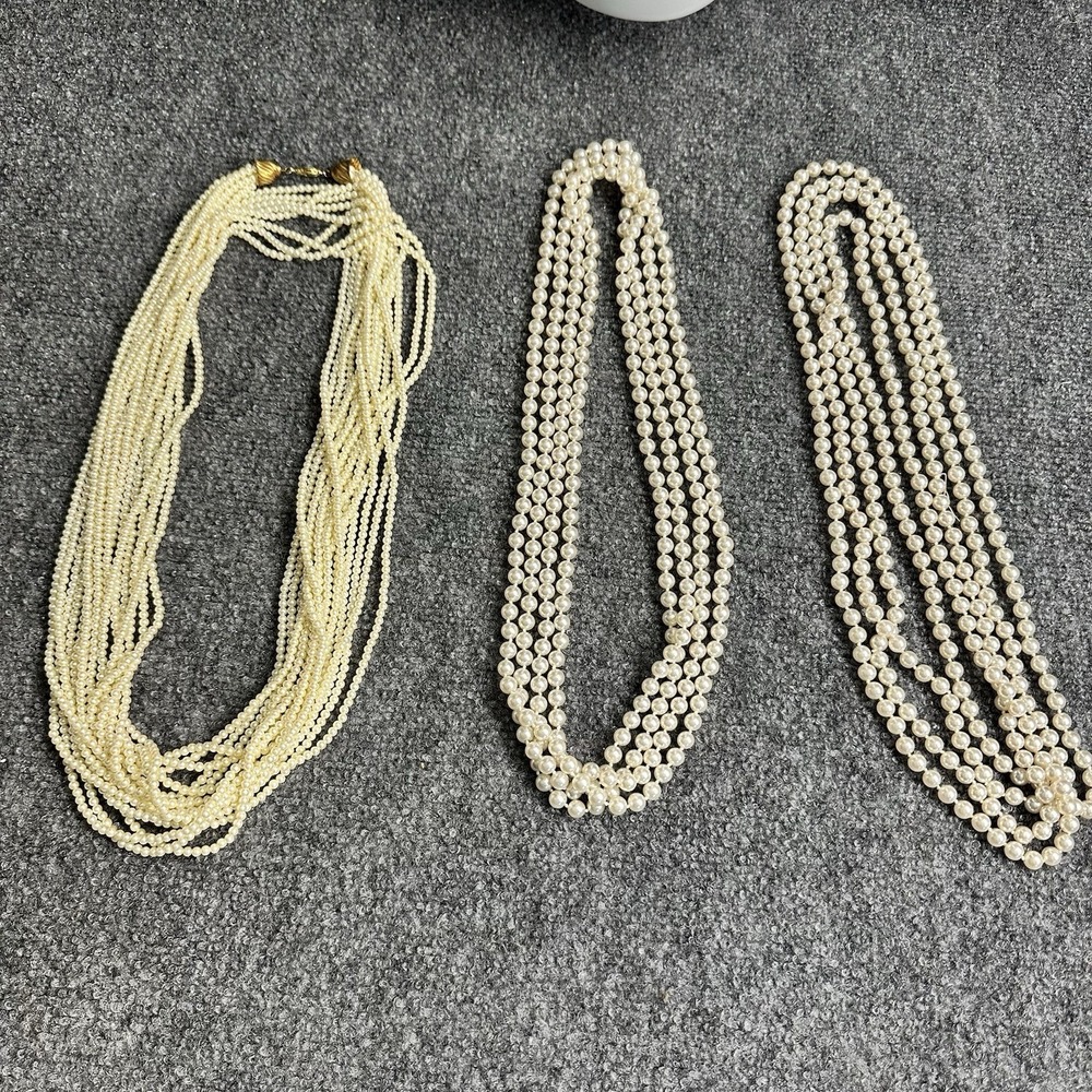 lot of 3 vintage faux pearl necklaces ~60" long